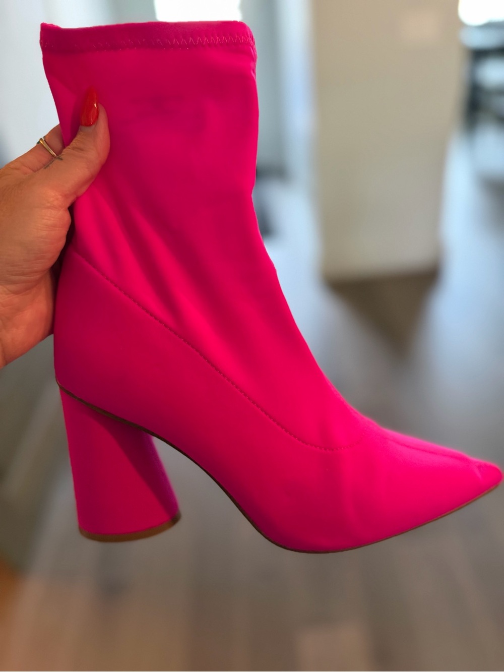 Steve Madden Neon Pink Stretch Sock Boot with Block Heel - Picture 4 of 4